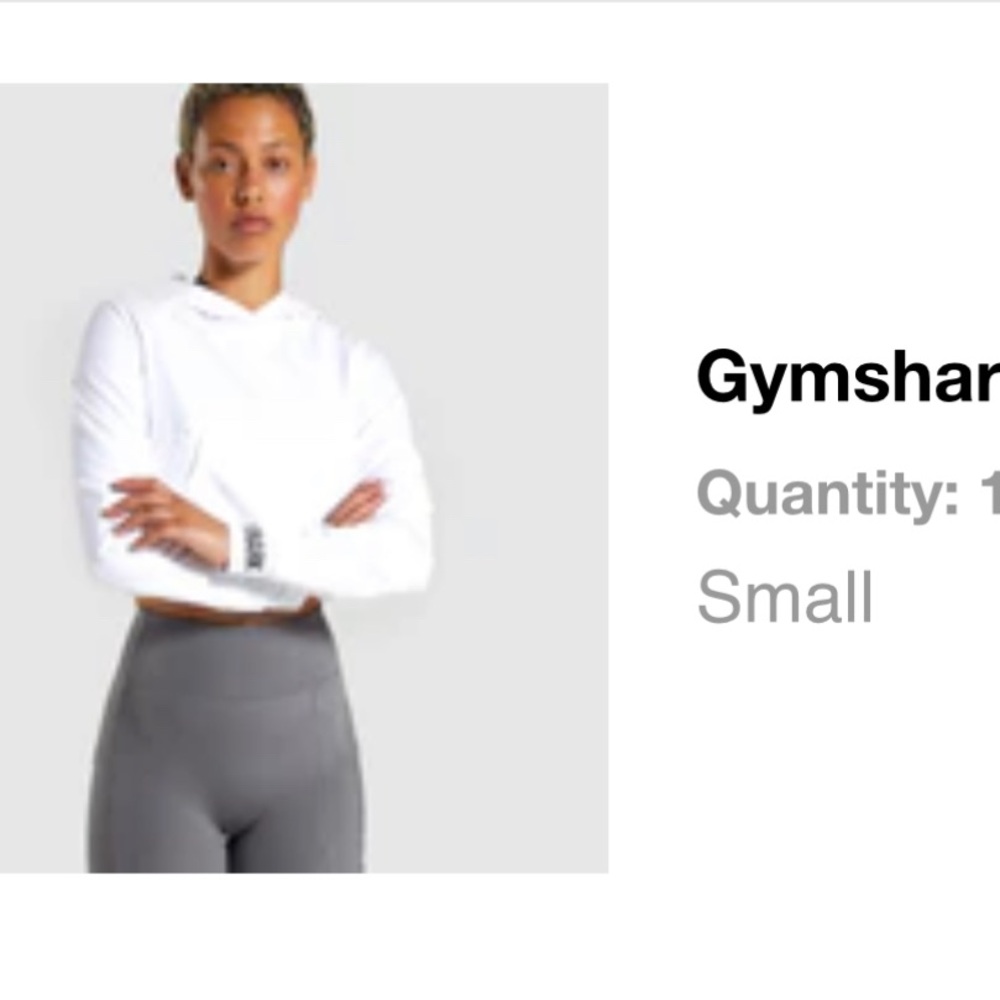 White S gymshark”Non-Stop Cropped Hoodie”